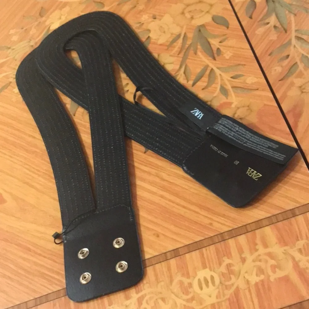 Zara Limited Edition 100% Genuine leather twist black wide belt Sz.80 (S)